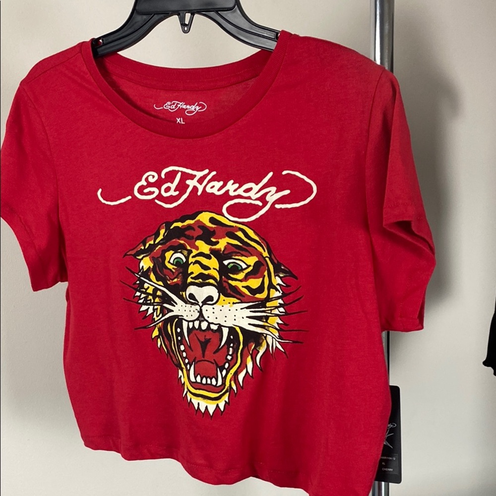 Ed Hardy Red Crop Top with Tiger Graphic